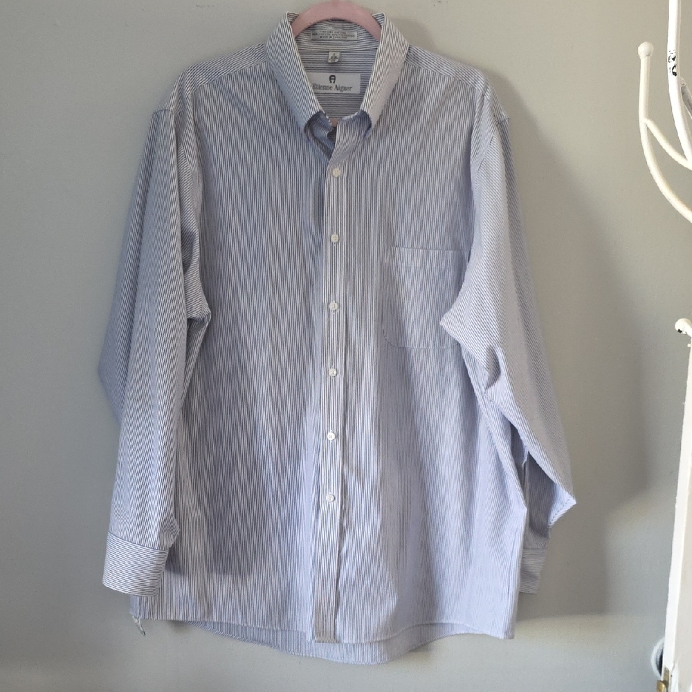 Etienne Aigner Blue Striped Casual Button Down Shirt